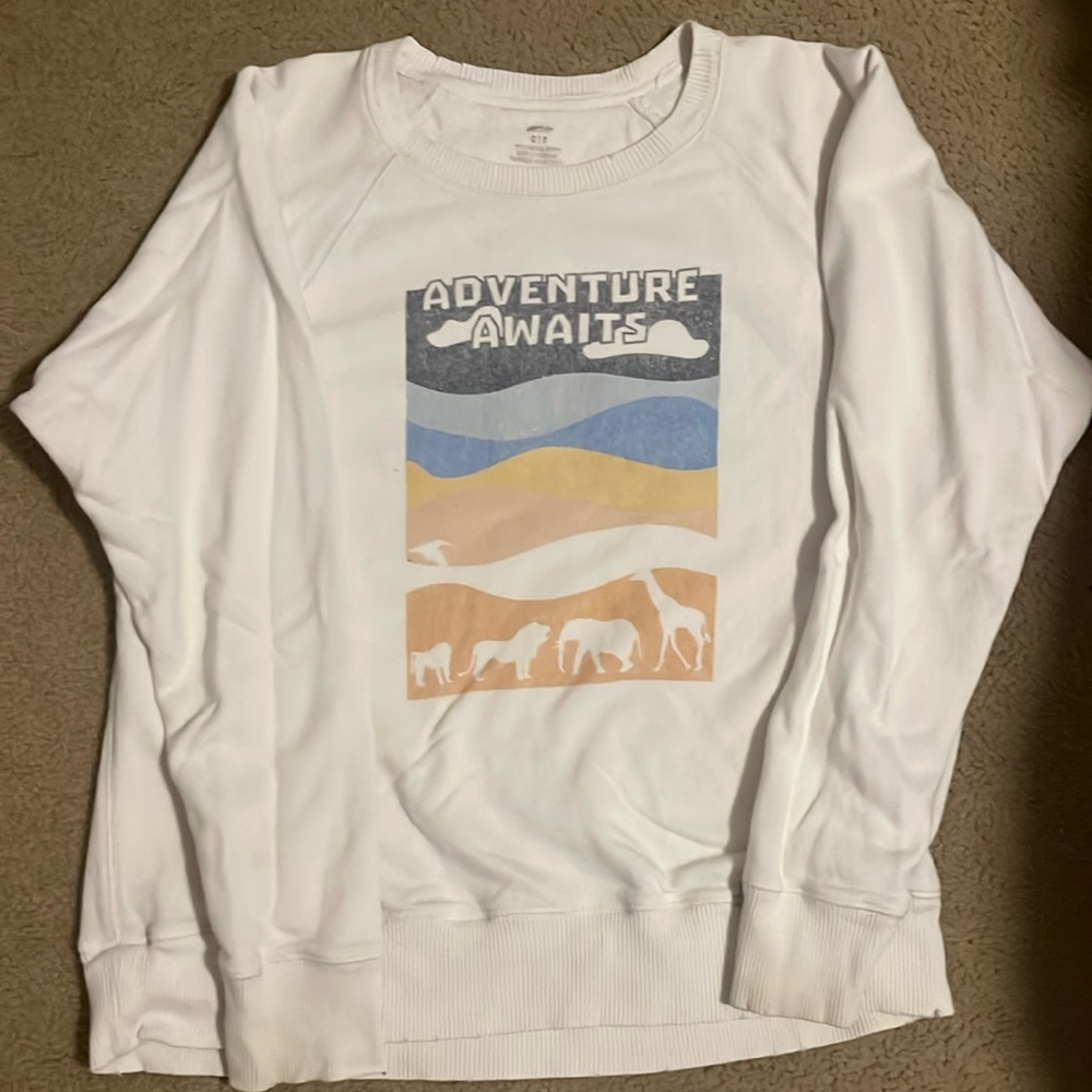 adventure awaits white sweatshirt